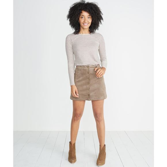 Marine Layer Rosie Faux Suede A-Line Mini Skirt in Birch Size Small - Picture 15 of 15